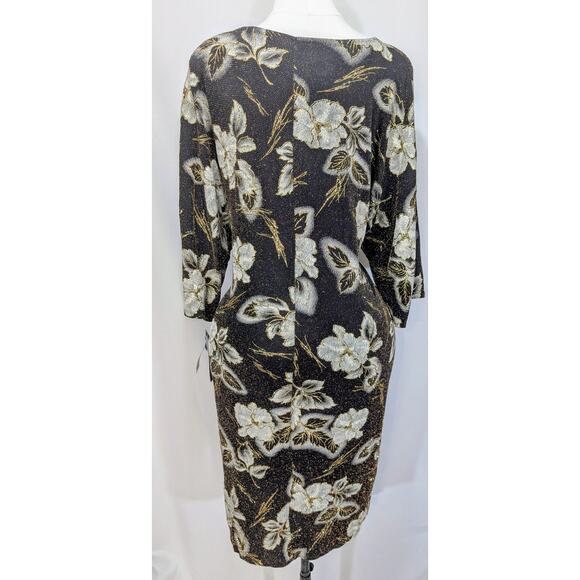 Signature by Robbie Bee Metallic Floral Black Gold Silver Dress 2X NWT - Picture 5 of 9